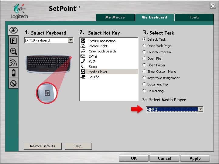 Logitech SetPoint Media Player Key, AIMP 2 Player Support